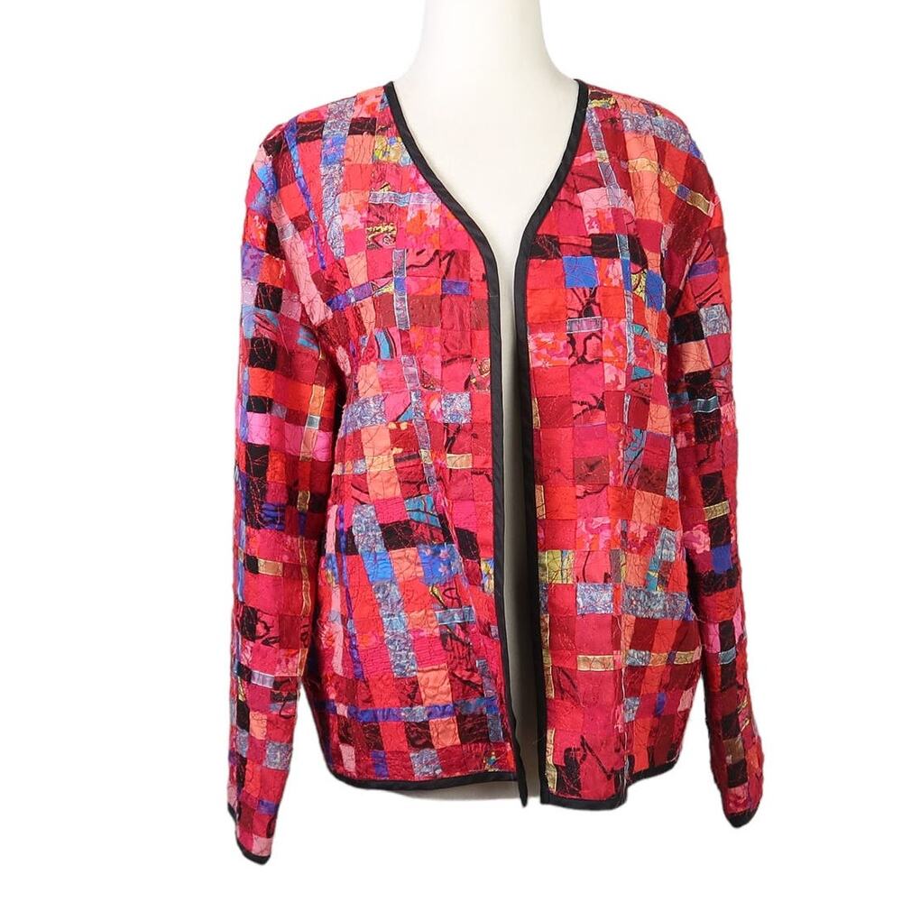 Chico's Red Multicolor Patchwork Quilt Silk Blend… - image 1